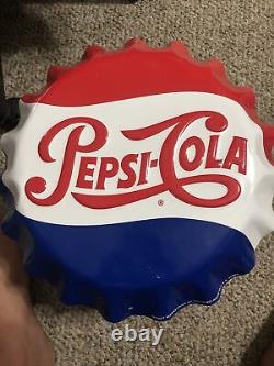 11 InchDiameterVintage Pepsi Cola Soda Pop Bottle Cap Stout Embossed Metal Sign