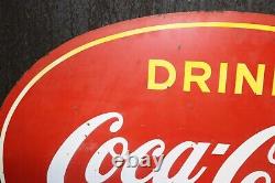 1940's Canadian Coca-Cola Soda Drink Iced Oval Metal Sign