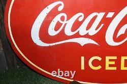 1940's Canadian Coca-Cola Soda Drink Iced Oval Metal Sign