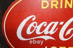 1940's Canadian Coca-Cola Soda Drink Iced Oval Metal Sign