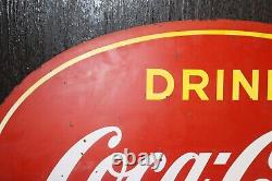 1940's Canadian Coca-Cola Soda Drink Iced Oval Metal Sign