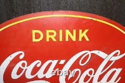 1940's Canadian Coca-Cola Soda Drink Iced Oval Metal Sign