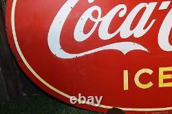 1940's Canadian Coca-Cola Soda Drink Iced Oval Metal Sign