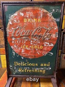 1940's Coca-Cola Soda Tin Metal Double Sided (2 Signs) Curb Sign withBracket RARE