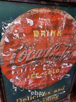 1940's Coca-Cola Soda Tin Metal Double Sided (2 Signs) Curb Sign withBracket RARE