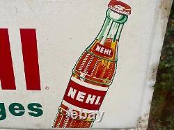 1950s HUGE Drink Nehi Beverages Metal Tin Advertising Sign Original Cola 8'x4'