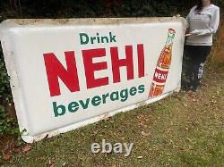 1950s HUGE Drink Nehi Beverages Metal Tin Advertising Sign Original Cola 8'x4'
