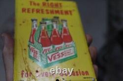 1950s VESS SODA POP STAMPED PAINTED METAL SIGN COLA 6 PACK BOTTLE GRAPE ORANGE