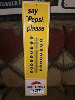 1969 Pepsi Soda Pop Stout Metal Advertising Thermometer Say Pepsi Please