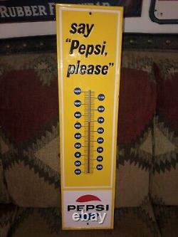 1969 Pepsi Soda Pop Stout Metal Advertising Thermometer Say Pepsi Please