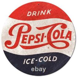 (3) Drink Ice Cold Pepsi Cola Soda Pop Heavy Duty USA Made Metal Round Adv Sign