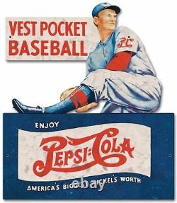 (3) Pepsi Cola Soda Vest Pocket Baseball Pitcher Heavy Duty USA Made Metal Sign