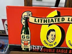 66 Lithiated Lemon Soda Embossed Metal Sign 23 1/2 x 10 GAS OIL COLA