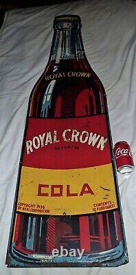 Antique 58 1/2 High Huge Size Royal Crown Cola Soda Metal Bottle Graphic Sign