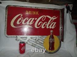 Antique USA Coca Cola Soda Yellow Dot Metal Flange Art Advertising Bottle Sign