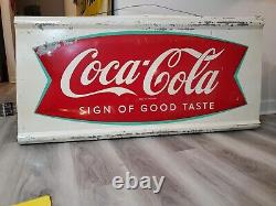 C. 1950s Original Vintage Coca Cola Sign Metal Embossed Fish Tail HUGE Robertson