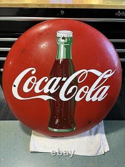 COCA-COLA 36 Coke BUTTON SIGN C1950 ORIGINAL METAL Advertising Soda Rare