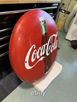 COCA-COLA 36 Coke BUTTON SIGN C1950 ORIGINAL METAL Advertising Soda Rare