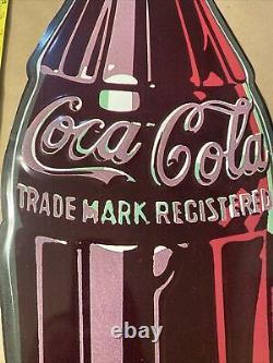 COCA COLA BOTTLE SIGN Large 40 Embossed Metal Classic Coke Contour 1995