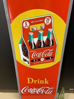 COCA COLA With SIX PACK LARGE EMBOSSED METAL ADVERTISING SIGN (48x 15) NICE