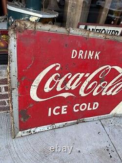 Coca-cola Ice Cold Metal Soda Sign C1954 Advertising As Is Display