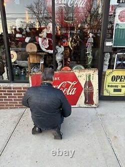 Coca-cola Ice Cold Metal Soda Sign C1954 Advertising As Is Display