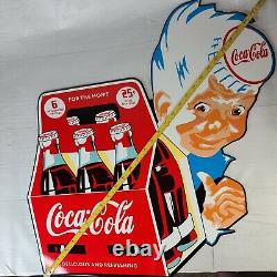 DRINK COCA COLA BOTTLES 6 PACK BOY METAL SODA POP ADVERTISING SIGN See Pictures