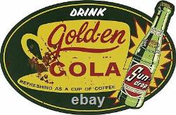 Drink Gold-en Cola Sundrop 27 Heavy Duty USA Made Metal Oval Advertising Sign