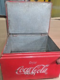 ENJOY Coca-Cola SODA bottle Metal ICE CHEST Cooler RAISED WRITING bottle opener