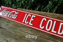 Ice Cold Coca-Cola Embossed Metal Steel Street Sign Vintage Retro Coke