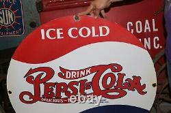 Large Drink Pepsi Cola 5c Ice Cold Soda Pop 30 Heavy Metal Porcelain Sign