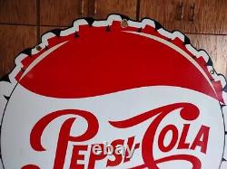 Large Pepsi Bottle Cap Porcelain Metal Gas Pump Sign Soda Cola Die Cut