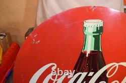 Large Vintage Heavy Metal Coke Coca Cola Sign 45.5 HTF GUC