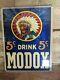 Large Vintage Modox Soda Porcelain Heavy Metal Indian Cola Sign 24 X 18