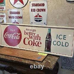 Lg. Original'drink Coca Cola'' Metal Sign 54x18 Inch Marked M-c-a 400 008