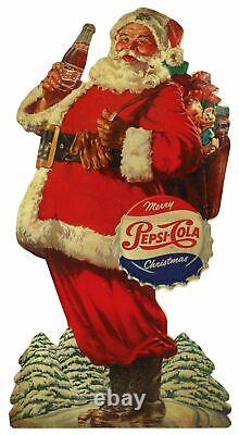 Merry Christmas Pepsi Cola Santa 24 Heavy Duty USA Made Metal Soda Pop Adv Sign
