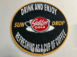 Old Vintage Sun Drop Golden Cola Porcelain Gas Station Heavy Metal Sign Soda