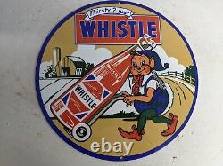 Old Vintage Whistle Cola Soda Pop Enamel Metal Porcelain Sign