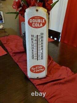 Old Vintage Working 1960's Double Cola Pop Soda Metal Garage Thermometer