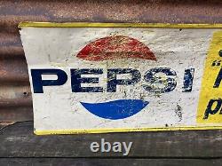 Original Pepsi Sign Vintage Metal Sign 11 1/2x28 Inch Soda Pop Cola Drink Sign