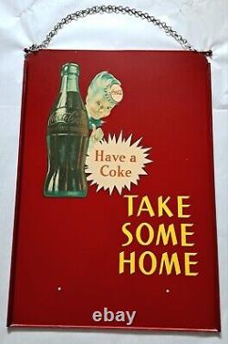 Original Vintage 1949 Coca-Cola Coke Soda Pop Sprite Boy Metal Rack Sign