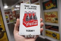 RARE 1950s COCA COLA SODA POP STAMPED PAINTED METAL SIGN 6PACK BOTTLE CARTON