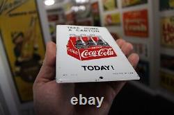 RARE 1950s COCA COLA SODA POP STAMPED PAINTED METAL SIGN 6PACK BOTTLE CARTON