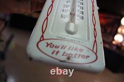 RARE 1950s DRINK DOUBLE COLA SODA POP EMBOSSED METAL THERMOMETER SIGN COKE RC