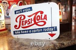 RARE 1950s PEPSI COLA TAKE HOME CARTON 2-SIDED PAINTED METAL SIGN COKE SODA POP
