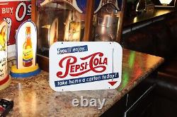 RARE 1950s PEPSI COLA TAKE HOME CARTON 2-SIDED PAINTED METAL SIGN COKE SODA POP