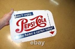 RARE 1950s PEPSI COLA TAKE HOME CARTON 2-SIDED PAINTED METAL SIGN COKE SODA POP