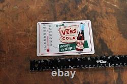 RARE 1950s VESS COLA SODA POP STAMPED PAINTED METAL THERMOMETER SIGN COKE PEPSI