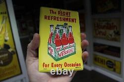 RARE 1950s VESS SODA POP STAMPED PAINTED METAL SIGN COKE CRUSH 6PACK BOTTLE COLA