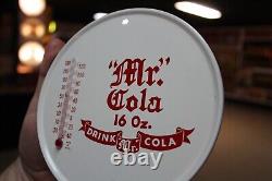 RARE 1960s DRINK MR COLA SODA POP DEALER EMBOSSED METAL THERMOMETER SIGN PEPSI